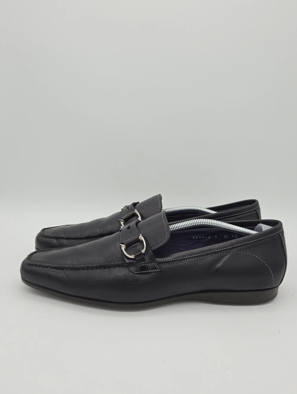 Santoni Black Leather Horsebit Loafers‎ Dress Shoes Men's 13 D